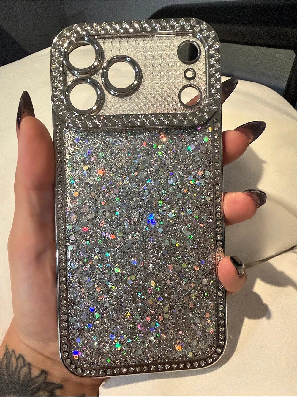 iPhone 17 pro max Silver Glitter Rhinestone Phone Case
